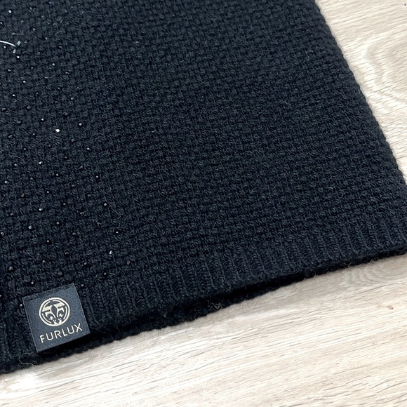 NWT FURLUX Wool/Cashmere Black Infinity Scarf Rhinestones - Picture 4 of 9